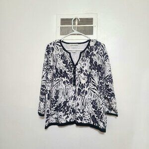 Cathy Daniels Animal Print Cotton Top – Women’s XL Short Sleeve Blouse